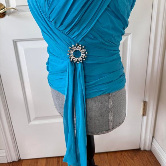 Y2K 100% Silk Draped V Neck Going Out Top Brooch Detail Britney Spears - Picture 5 of 8